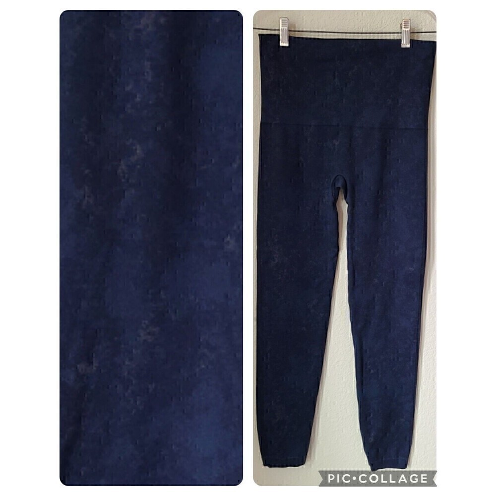 SPANX Women's Size XL Ankle Leggings Blue Abstract Pattern Stretch Side Stitch‎